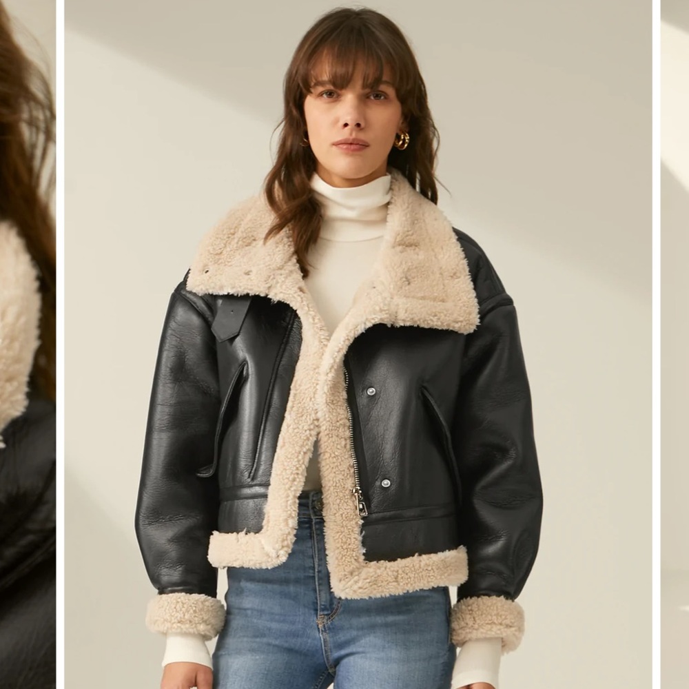 NWT Commense leather shearling jacket
